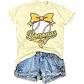 Baseball Shirts for Women Cute Bow Graphic T-Shirt Softball Mom Tee Funny Baseball Fan Short Sleeve Top