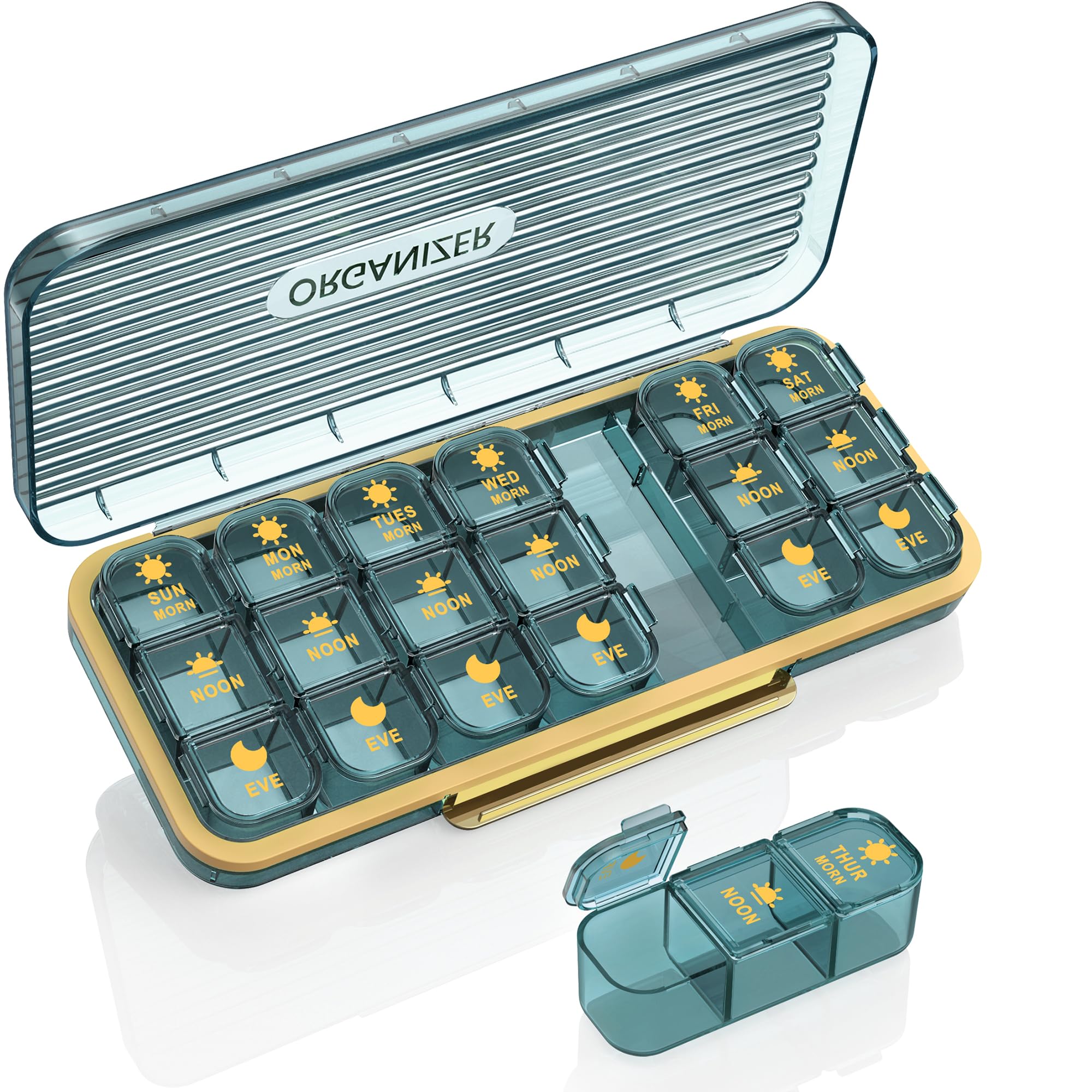 Photo 1 of Pill Organizer 3 Times A Day, 7 Day Pill Box 3 Times A Day - Acedada Weekly Vitamin Box Organizer with 7 Separate Containers, Portable Daily Medicine Planner Case for Vitamin Fish Oil Supplement, Blue