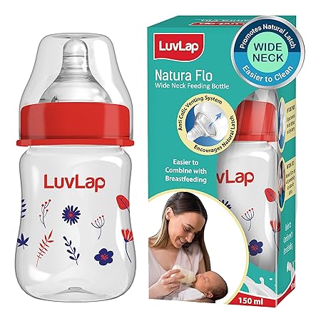 Luvlap Wide Neck Natura Flo Baby Feeding Bottle, 150ml, Floral