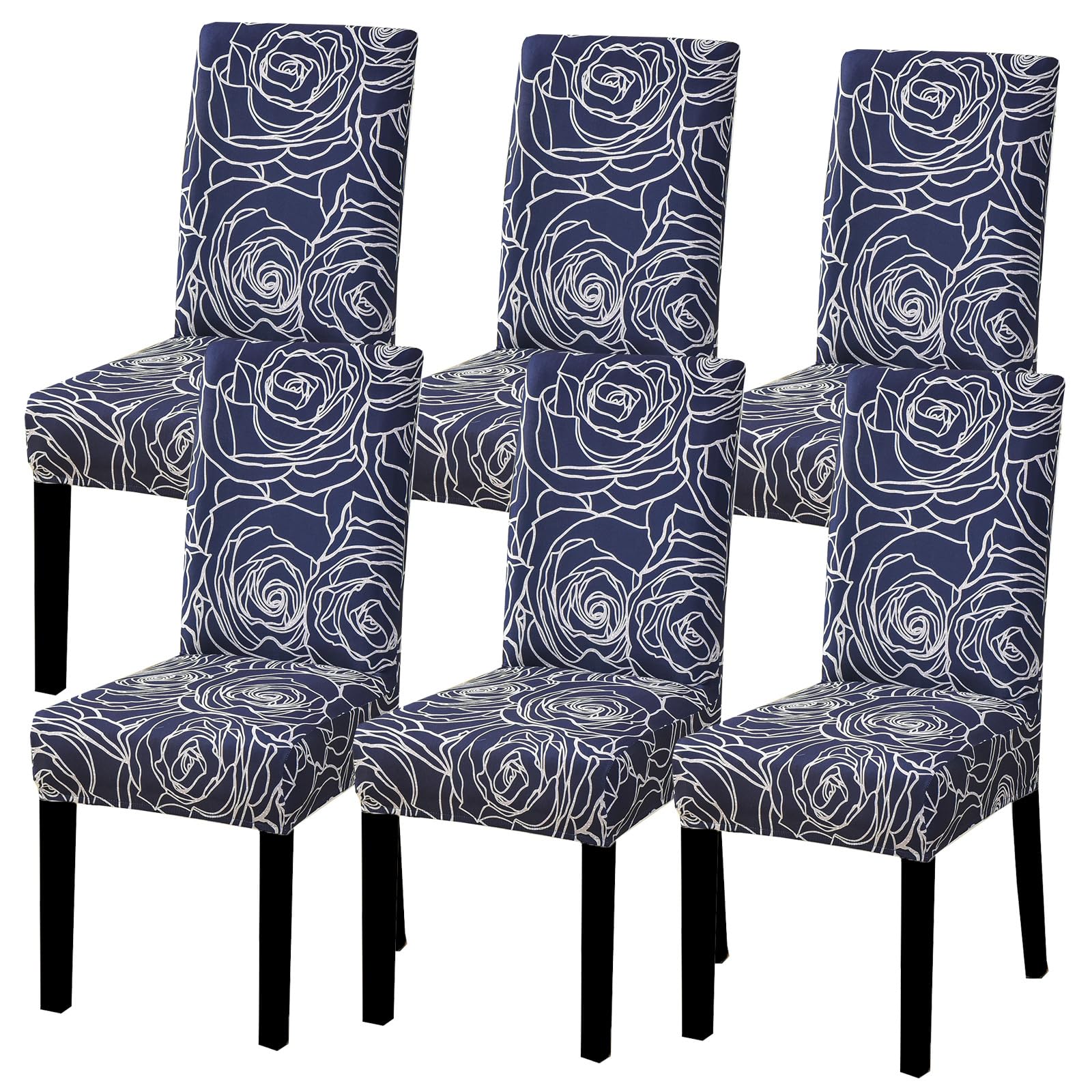 HZDHCLH Chair Covers Set of 4/6 Stretch Modern Chair Slipcovers for Dining Room Kitchen Wedding Party Washable Chair Protector(6pcs,Blue Rose)