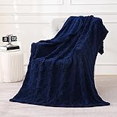 Linecooo Navy Blue Fleece Throw Blanket 50”×60” for Couch Sofa Bed,Super Soft Cozy Plush Microfiber Flannel Blanket with 3D Checkered Design Lightweight for Adults,Woman,Girls