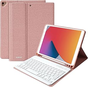 iPad Keyboard Case for 10.2 iPad 7th/8th Gen, iPad Pro 10.5 2017 Case with Keyboard, ipad air 3rd Generation case with Keyboard,Wireless Keyboard and Pencil Holder for iPad 10.2/10.5 Inch Pink