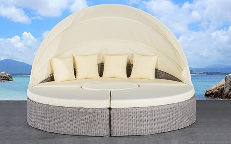 Baidani Rundrattan XXL Garten Sonneninsel Island (Weiß meliert)