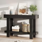 Console Table for Entryway, 47.2" Narrow Farmhouse Sofa Table Black | Thick Tabletop &amp; Storage Shelf, 2-Tier Modern Wooden Entryway Industrial Table for Hallway, Living Room, Foyer, Behind Couch