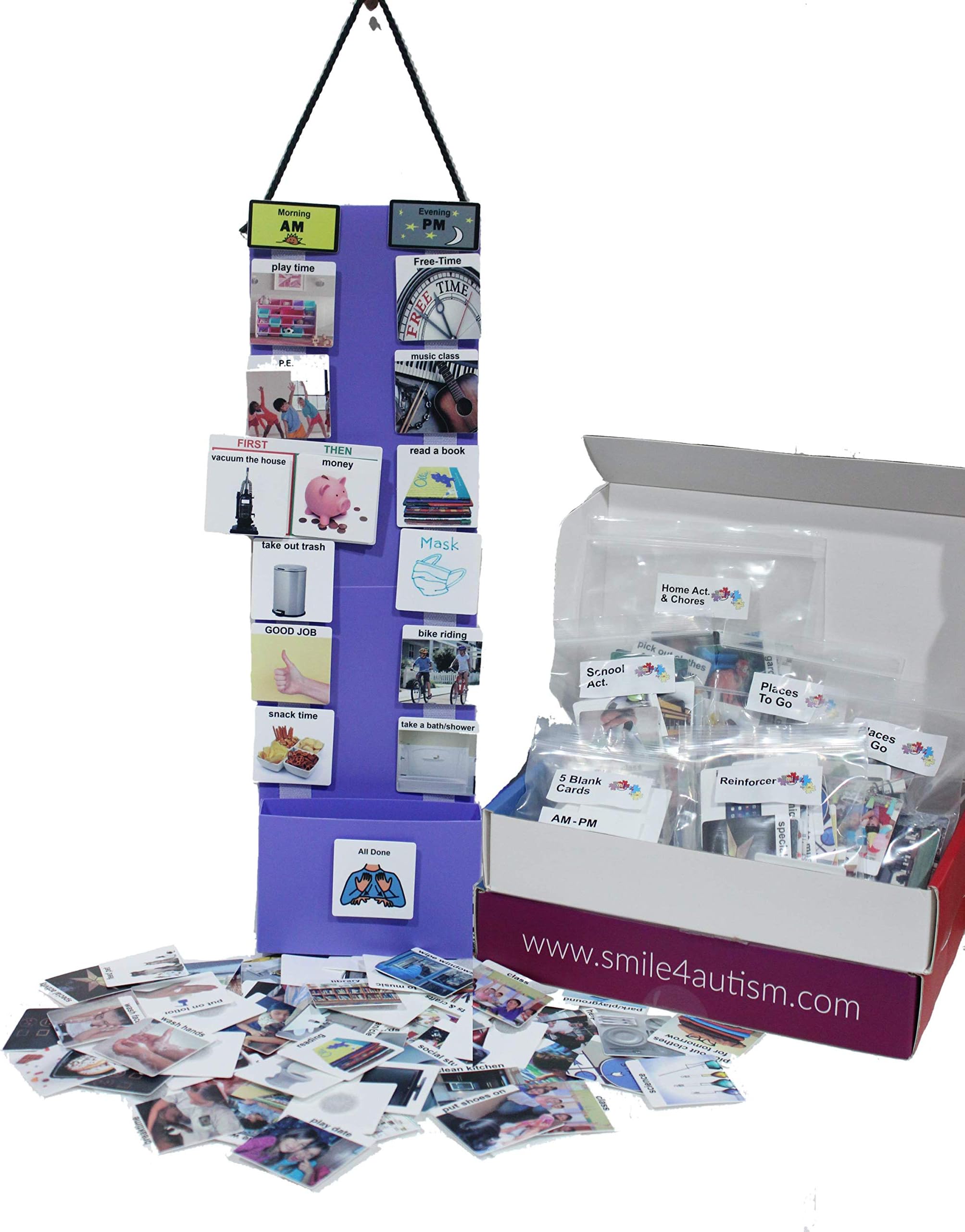 Kids Plastic Magnetic Visual Schedule Calendar Chart -Home, School, Centers, & Outings, 125 Color Photo Cards: Chores, Reinforcers, School Subject, Behavior, Rewards, & Self-Care Daily Routine