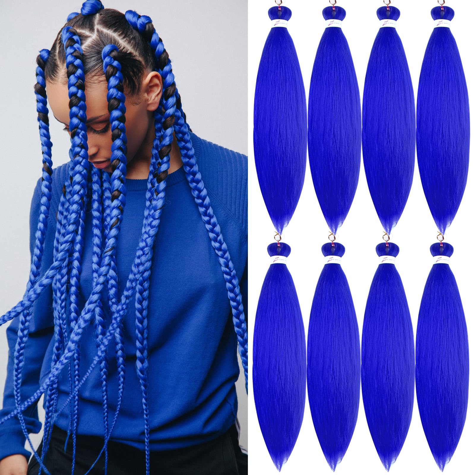 Pre-stretched Braiding Hair Professional Easy Crochet Braid Hair 26 Inch 8 Packs Hot Water Setting Soft Synthetic Braiding Hair(26 inch Blue) โ image 1