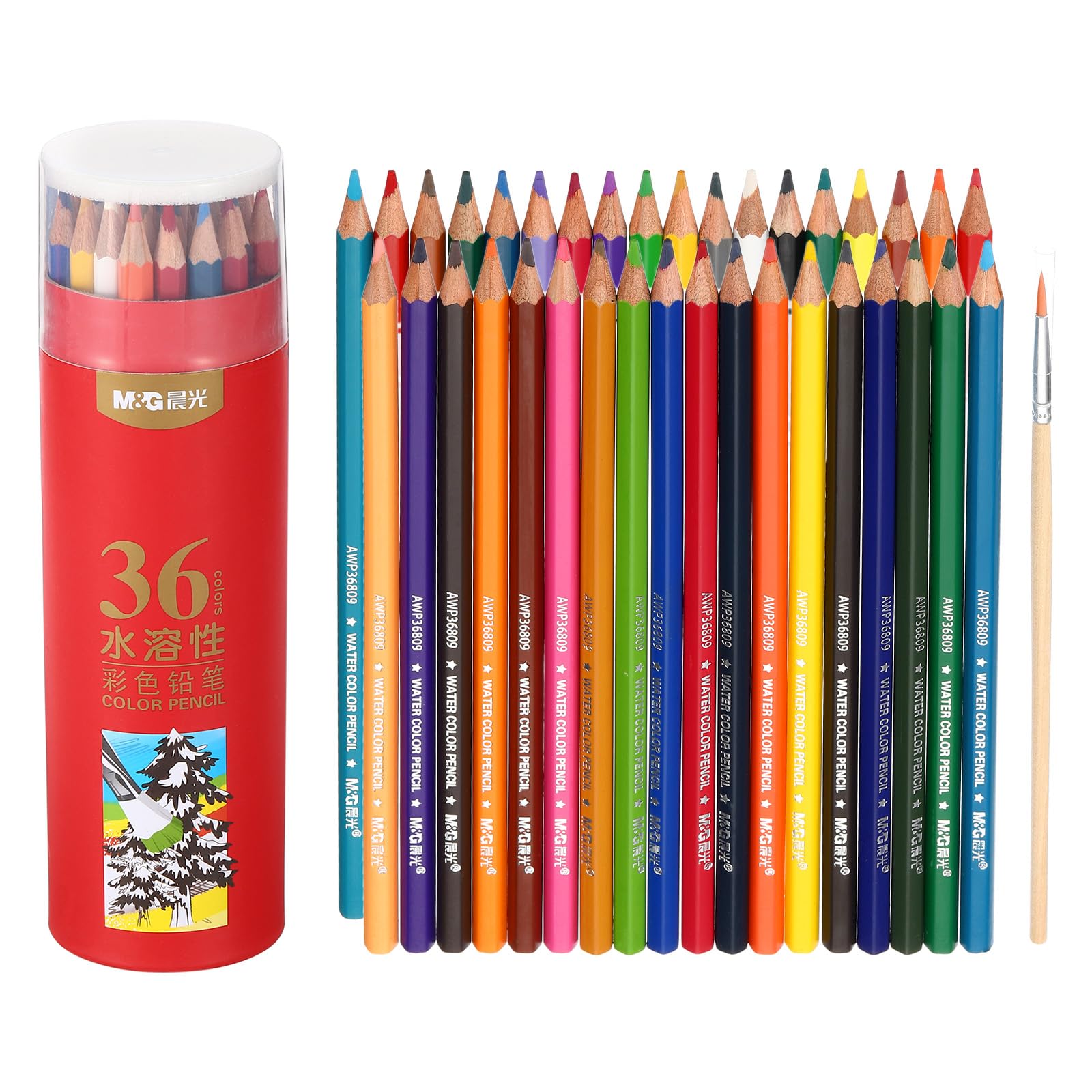 M&G 36 Colors Colored Pencils Set, 36pcs Drawing Color Pencil Water Soluble Art Supplies for Beginner Adult Coloring Book Gifts with Painting Brush