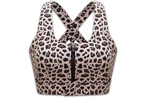 Cordaw Zipper in Front Sports Bra High Impact Strappy Back Support Workout Top