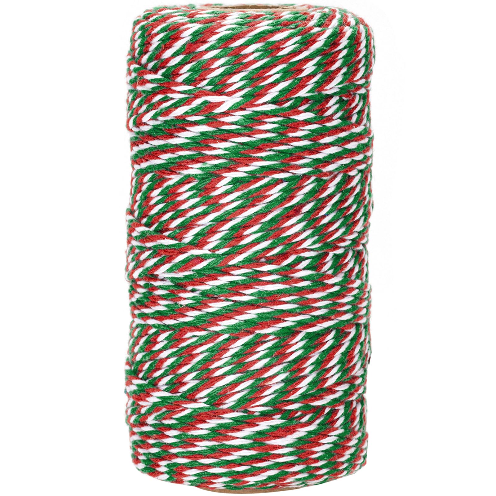 G2PLUS Red Green White Gift Wrapping String: 2mm Cotton Twine for Christmas Craft, Festive Wrapping, Holiday DIY and Decoration, 100M