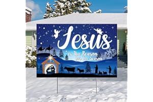 CAPODA 20 Inch Christmas Holy Nativity Yard Sign with Stakes Jesus Is the Reason for Season Lawn Sign Manger Religious Xmas Yard Signs Decorations Outdoor for Religious Xmas Party Decor(Blue)