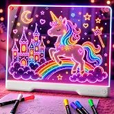 Geokay 16" Rechargeable LED Drawing Board with 9-Color Light Effects | Birthday &amp; Christmas Gift Idea for Girls/Boys/Kids/Teens, Doodle Neon Glow Pad with Built-in Stand Tracing Book &amp; 7 Markers