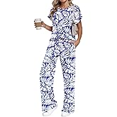 AUSELILY Women's Batwing Short Sleeve Two Piece Sets Summer Crew Neck Wide Leg Pants Matching Sets Women Clothing 2026