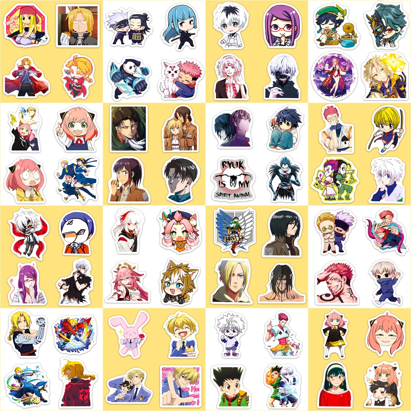 640 PCS Mixed Anime Stickers Pack - 16 Themes, 32 Sheets, Waterproof Decals for Water Bottles, Computers, Skateboards, Guitars - Suitable for Kids, Adults, Teens