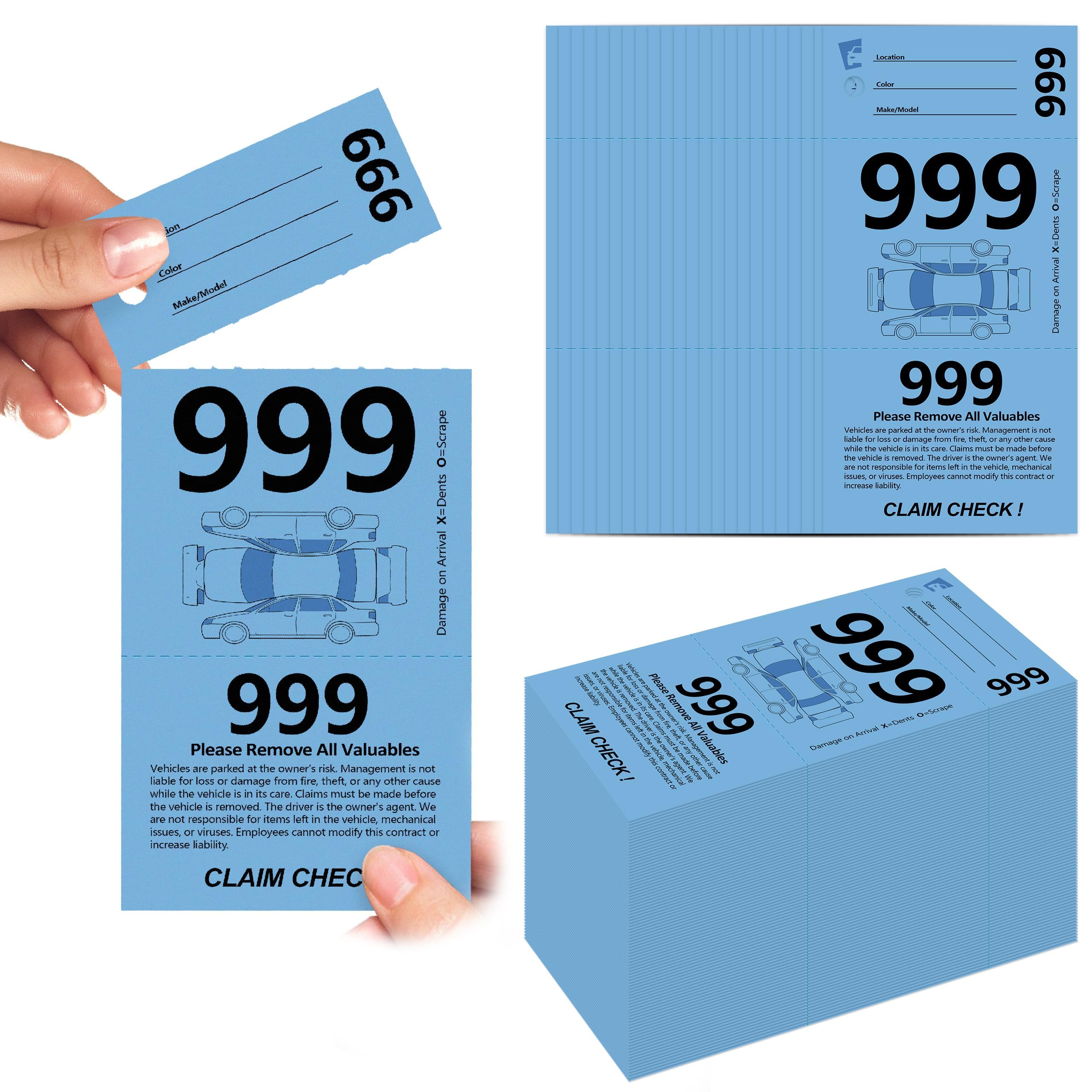 Photo 1 of 1000 PCS 3 Part Valet Parking Tickets with Car Diagram Valet Tags Numbered Claim Check Key Valet Stub Perforated Parking Tickets for Car Lot Business 2.83 x 5.5 Inches Heavyweight Paper (Blue)