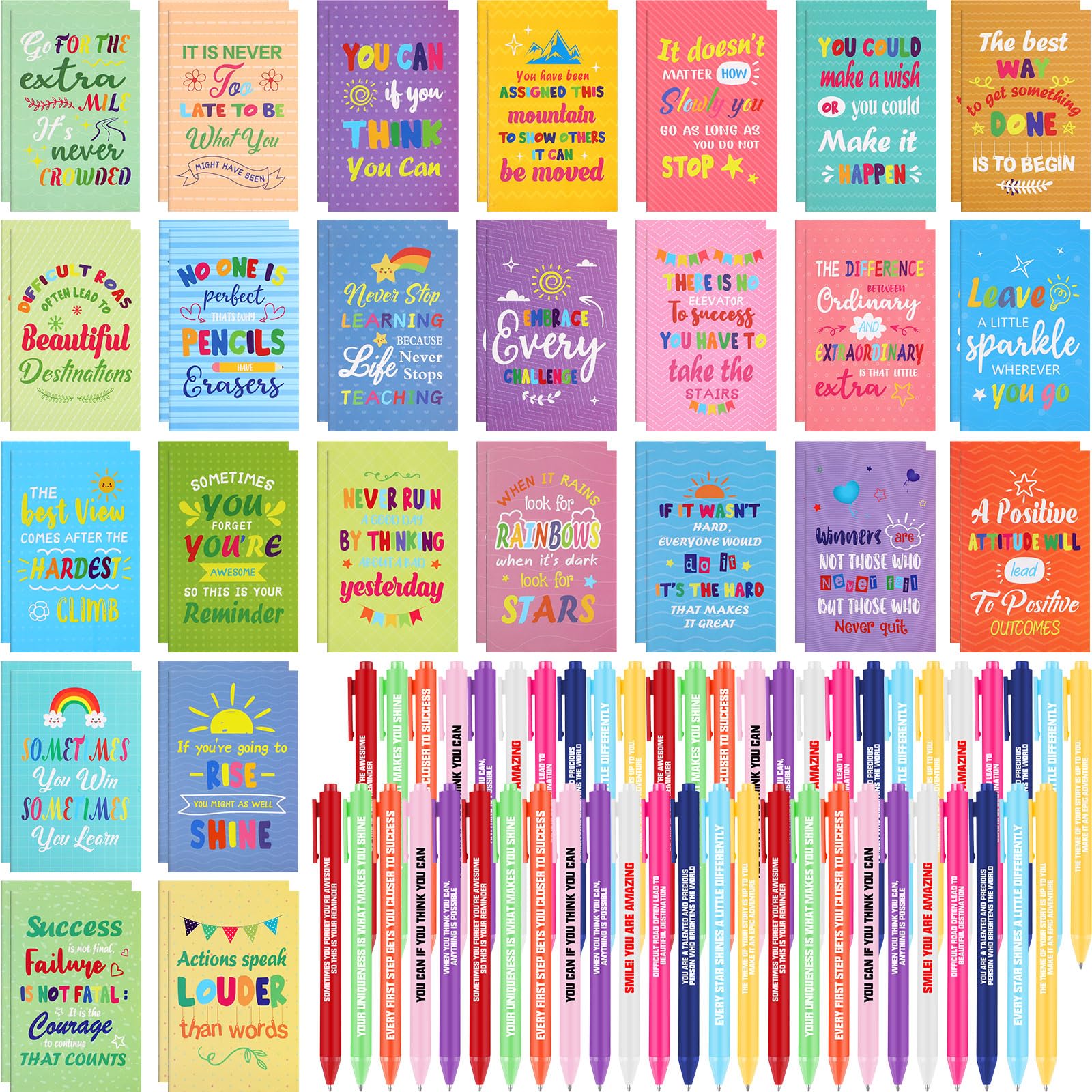 Sabary 100 Pcs Inspirational Notepads Ballpoint Pens Sets Mini ...