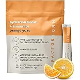 FACTOR FORM Hydration Boost Electrolyte Powder | 1800mg Electrolytes | Vitamin C, D, B6 & B12 for Energy & Immunity | No Added Sugar | 5 Calories | 15 Packets (15 Packets, Orange Yuzu)