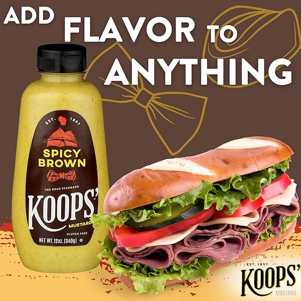 KOOPS’ SPICY BROWN MUSTARD – SPICY MUSTARD, GLUTEN-FREE, KOSHER, MADE IN USA, FROM QUALITY MUSTARD SEEDS, DELICIOUS AND BOLD FLAVOR – 12 OZ, PACK OF 1