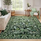 Anidaroel Green Large Area Rugs 8x10, Botanical Floral Washable Rug for Living Room, Soft Rugs for Bedroom Non-Slip Ultra-Thin Modern Rug Dining Room Mat Throw Carpet for Dorm Apartment