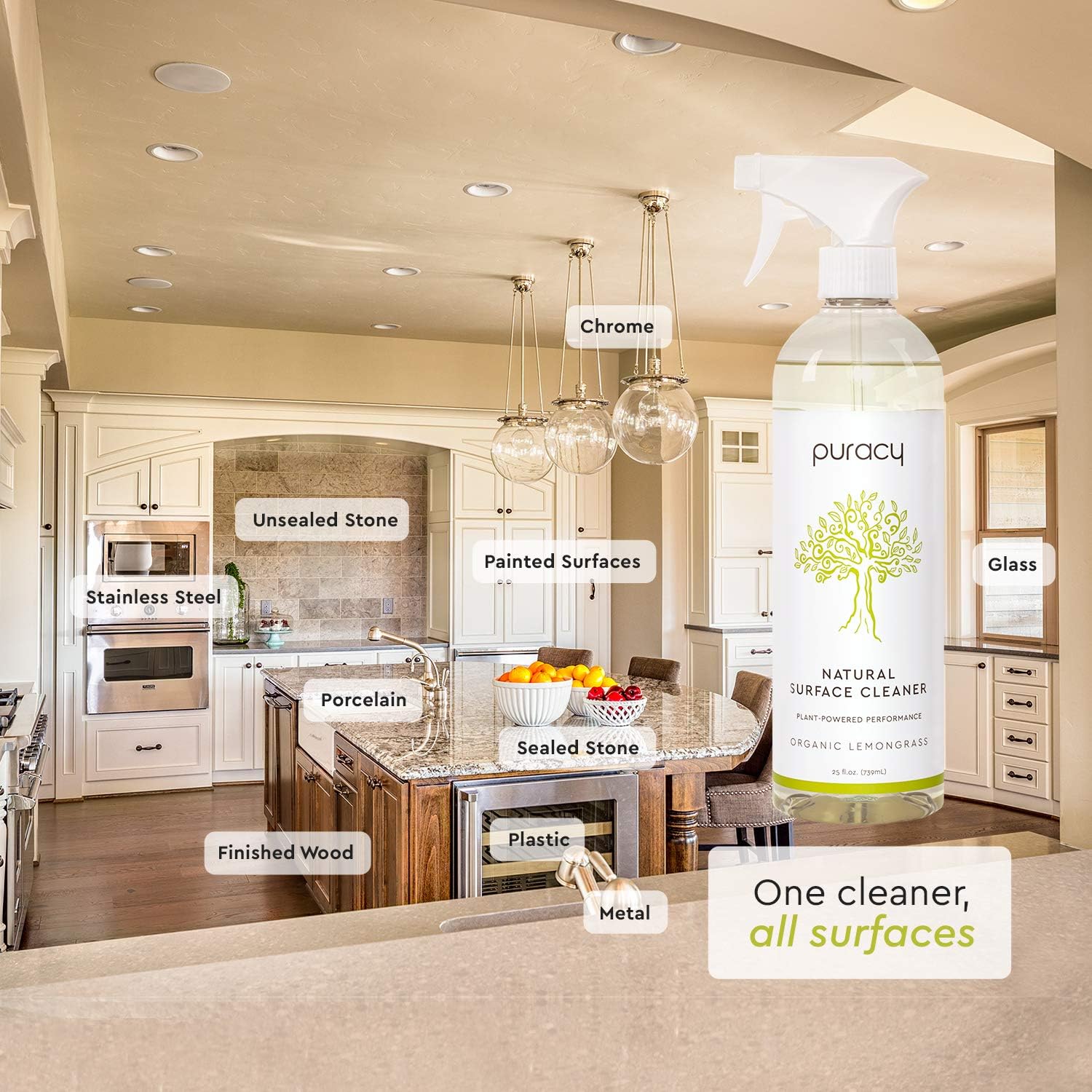 Puracy Multi-Surface Cleaner, Organic Lemongrass, Streak-Free Natural All Purpose Cleaner for Kitchens and Bathrooms, 25 Fl Oz (2-Pack): Health & Personal Care