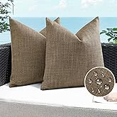 Artscope Outdoor Waterproof Throw Pillow Covers 20x20 Inch Decorative Linen Outdoor Pillows Cushion Case for Patio Couch Sofa - Light Coffee