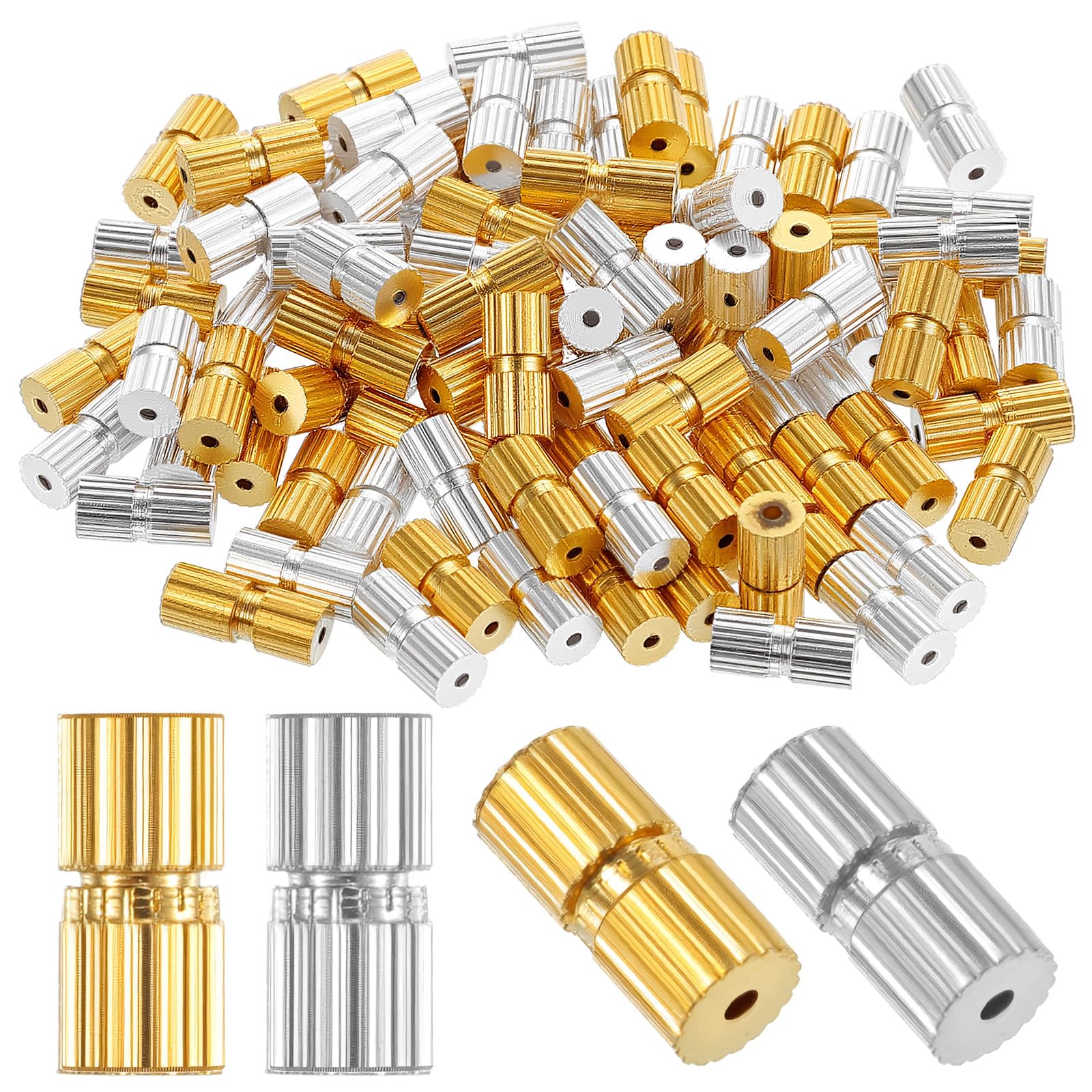 Photo 1 of 100Pcs Barrel Screw Clasps Jewelry End Tip Caps Brass Barrel Tube Fastener Cord End Caps Waist Beads Craft Supplies for Christmas DIY Bead Necklace Bracelet Earring Jewelry Making