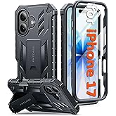 FNTCASE for iPhone 17 Phone Case: Military Grade Drop Proof Protection Mobile Cover with Kickstand | Matte Textured Rugged Shockproof TPU | Protective Sturdy Phone Case - 6.3 inch Black