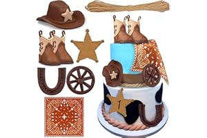 KEEPARTY Cowboy Cake Decorations Cowboy Hat and Boot Cake Toppers Western Cowboy Cowgirl Birthday Baby Shower for Western Theme Party Favors Supplies (Brown)