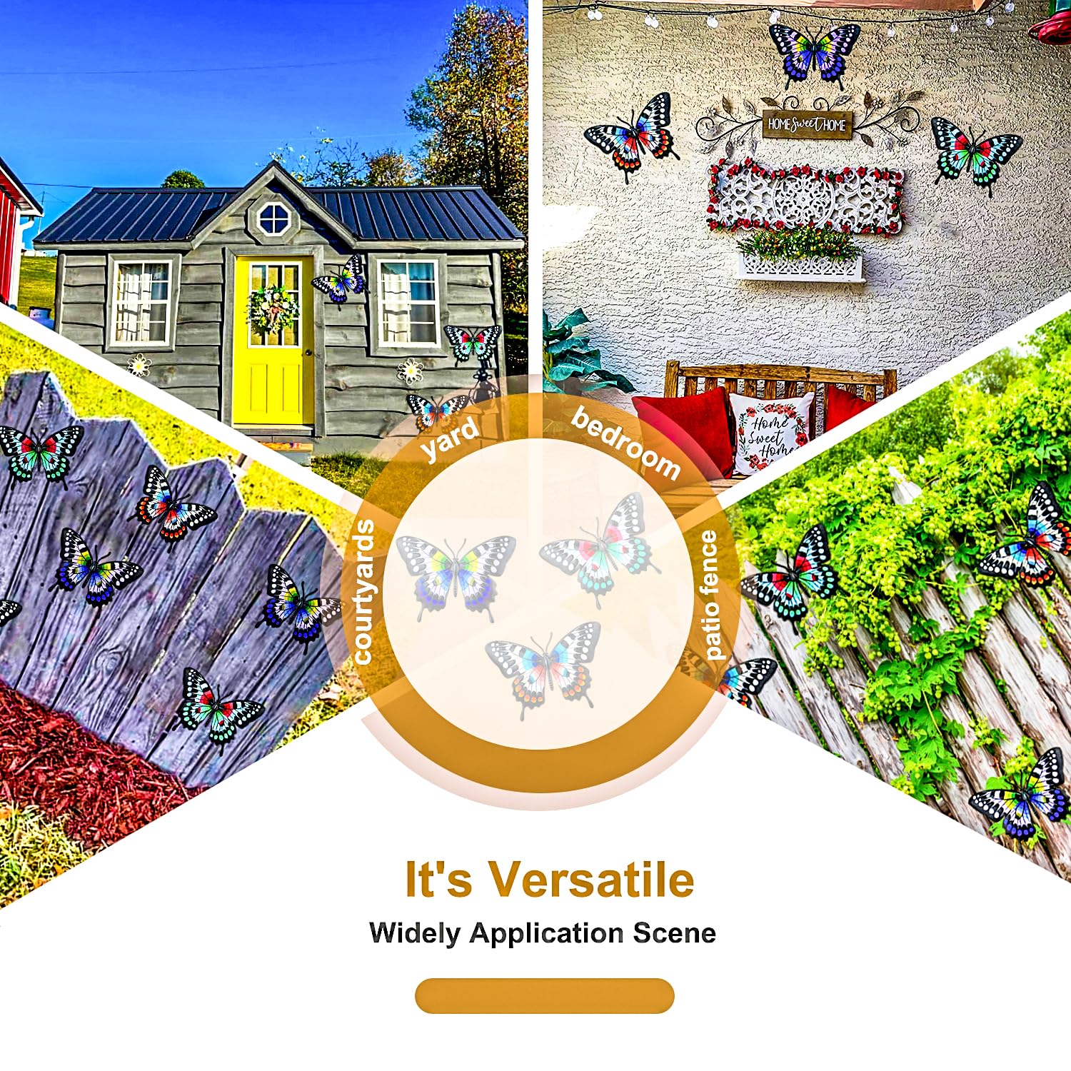 Metal Butterfly Wall Decor - 3 Pack Butterflies Wall Sculpture Hanging Decorations for Outdoor Fences Patio Yard Fence Garden Decorations, Gifts for Mom Friends