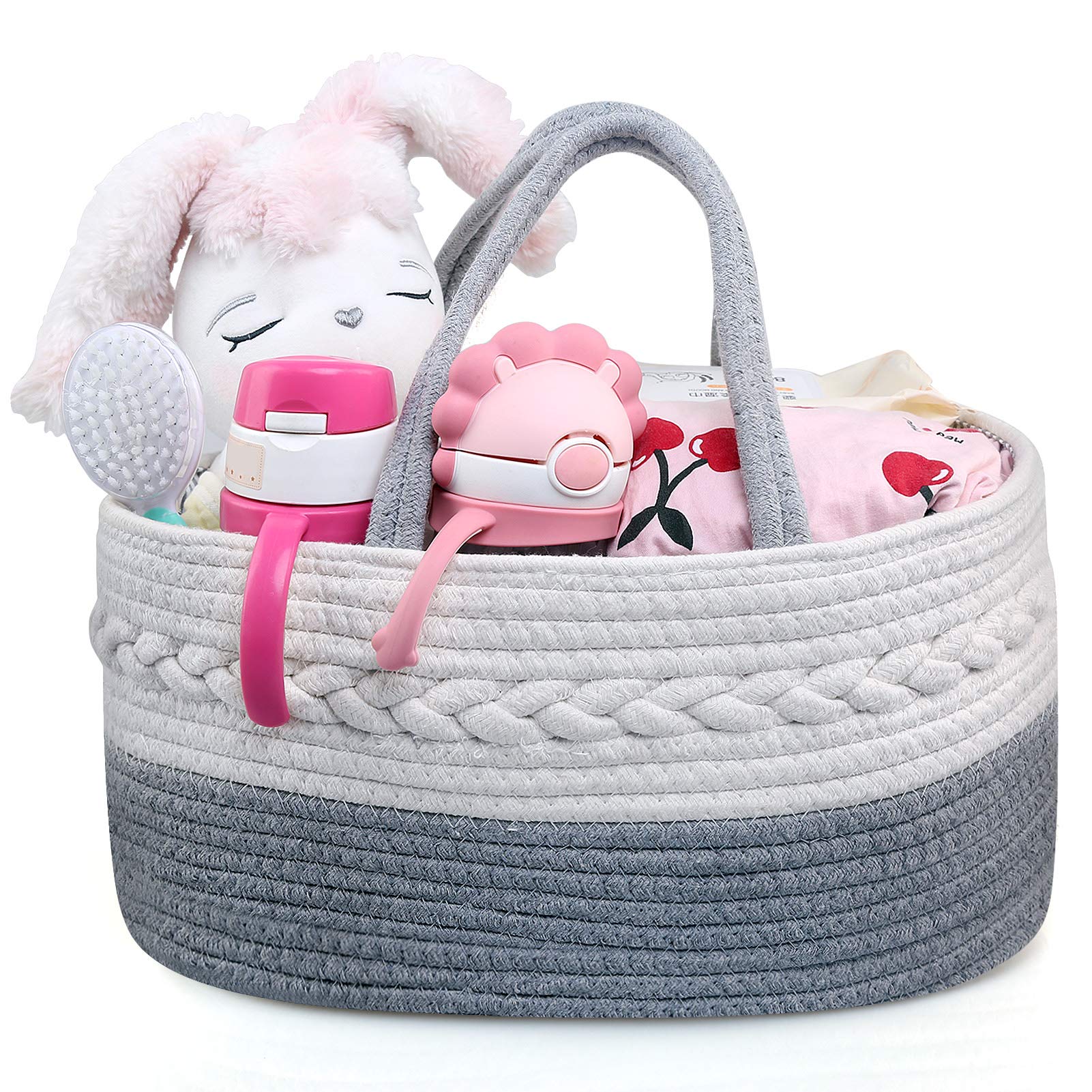 Ballery Baby Diaper Caddy, Nursery Storage Bin, 3-Compartment Nappy Storage Basket Diaper Tote Bag, Portable Car Organizer Newborn with Detachable Divider Shower Gift for Boys Girls