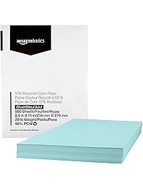 AmazonBasics 50% Recycled Color Paper - Blue, 8.5 x 11 Inches, 20 lbs, 1 Ream (500 Sheets)