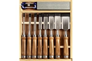 MOUNT JASPER 10 Pieces Wood Chisel Set, 1/4"~2" Woodworking Chisel Kit with Sharp CR-V 60 Steel Blades, Wooden Box, Honing Guide, Sharpening Stone for Carpenter Craftsman Woodworker
