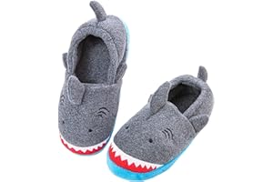 YSEOUL Little Kids Big Boys House Slippers, Kids Warm Slip On Home Slippers with Soft Memory Foam Cute Winter Nonslip Indoor Shark Dinosaur Soccer Dog Slippers