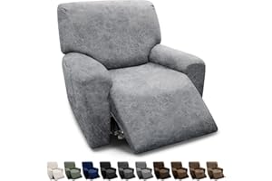 Pfrstuv Chair Covers 4-Pieces Recliner Chair Covers 1 Seater Cover for Recliner Chair Leather Look Recliner Slipcovers with Pockets Spandex Fabric Furniture Covers(XL Recliner, Light Grey)