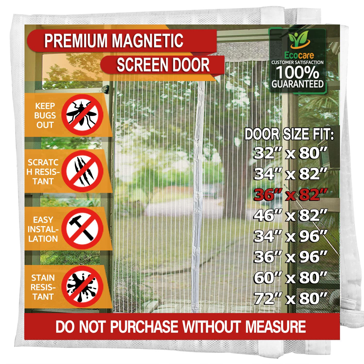 TheFitLife Magnetic Fly Screens for Doors - Heavy Duty Mesh Curtain with Full Frame Hook and Loop Powerful Magnets That Snap Shut Automatically