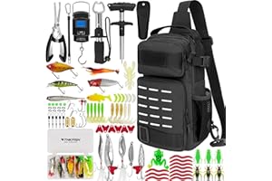 THKFISH 85Pcs Fishing Tool Kit, Fishing Backpack with Tackle Boxes Included, Fishing Pliers Kit Fishing Bait Lure Gear Includ