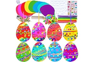 WINLYN 32 Sets Magic Color Scratch Art Easter Egg Ornaments Decorations DIY Easter Craft Kits Assorted Scratch Paper Egg Pom-poms Pipe Cleaners for Kids Party Favors Classroom Home Activity Art Project