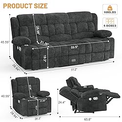 Dresegmt Loveseat Recliner Sofa Set, Flip Middle
