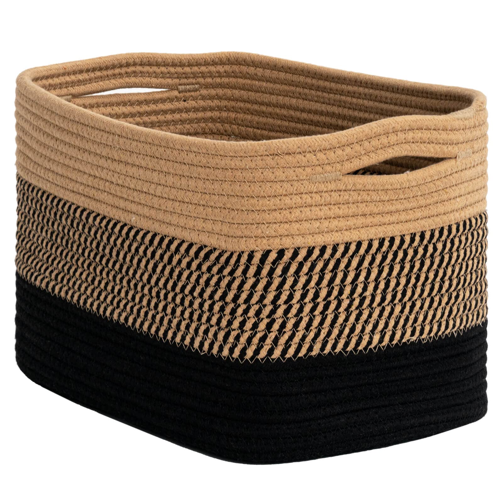 Decorative Woven Rope Basket, Baby Nursery Storage Basket for Books, Toys, Towels, Magazines, Rectangular Shelf Storage Basket for Bedroom, Closet, Living Room, Toy Bin, 15 x 10 x 9 inches