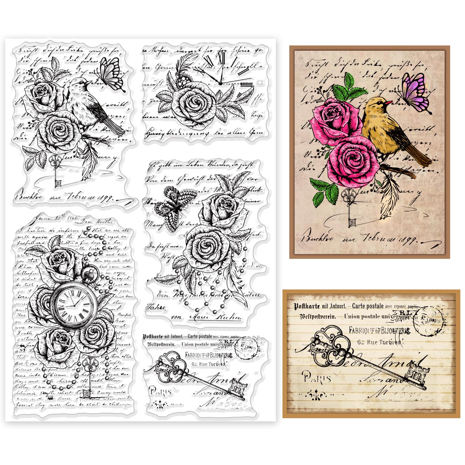 INFUNLY Vintage Words Background Clear Stamps for Card Making 8.3x11.7inch Multicolored Plastic Silicone Stamp for DIY Scrapbooking, Photo Albums, Journaling