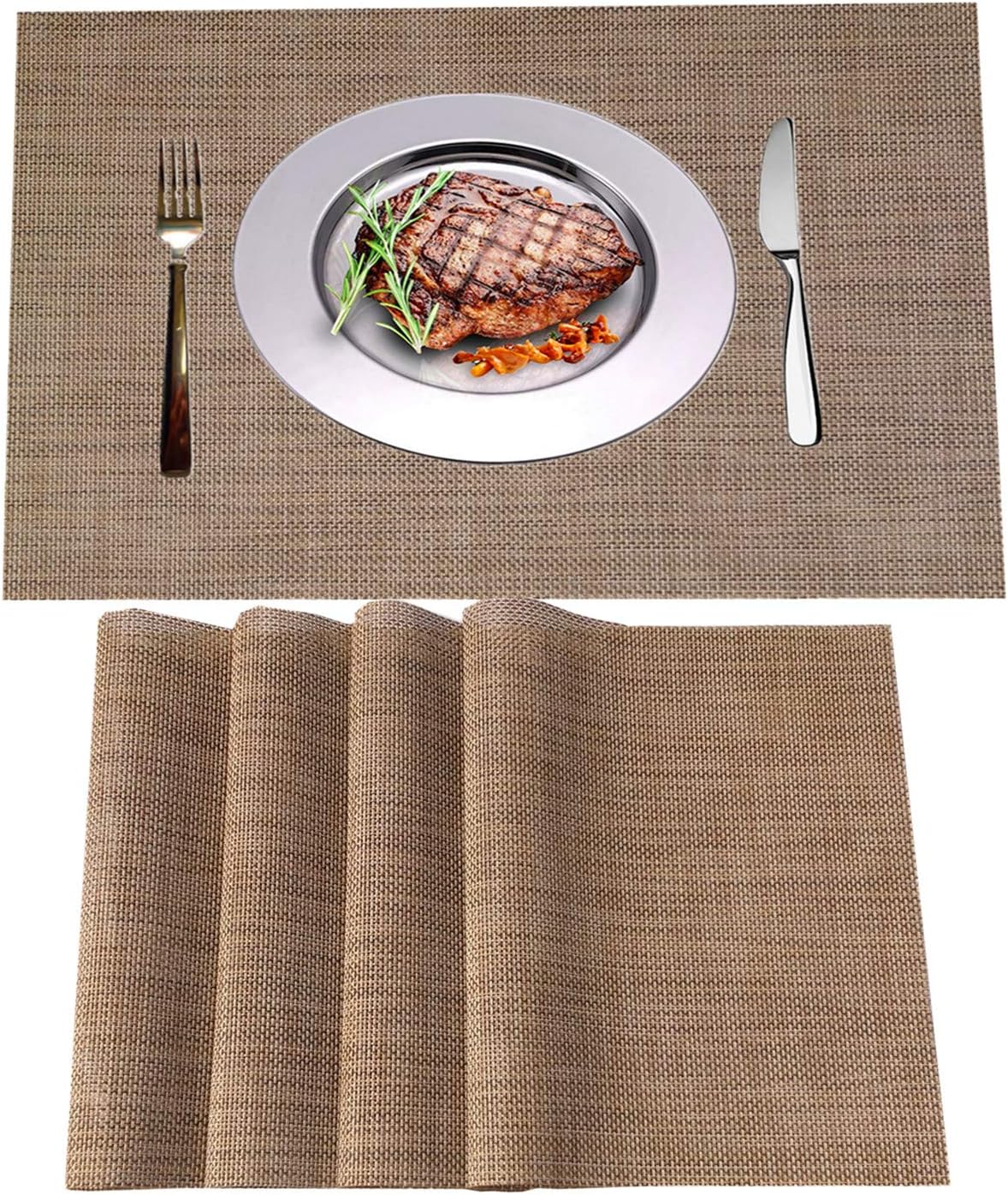 WANGCHAO Placemats Set of 8 Heat Insulation Stain Resistant Placemat for Dining Table Durable Crossweave Woven Vinyl Kitchen Table Mats Placemat (Linen, Set of 8): Home & Kitchen