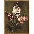 ARPEOTCY Framed Vintage Wall Art, Moody Floral Hollyhocks Bathroom Vintage Decor, Canvas Prints, French Country Farmhouse Decor, Home Dark Academia Wall Art, 12x16 Inch