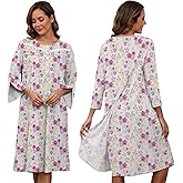 Liokoc Hospital Gowns for Women Tear Away Snap 3/4 Sleeve Open Back Post Shoulder Surgery Dresses Delivery Nightgown S-3XL