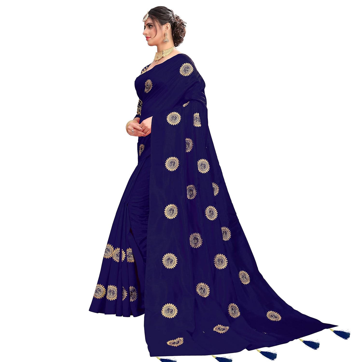 being banarasi women's silk embroidered saree with blouse piece(free size)