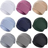 9 Pieces Solid Women Chemo Hat Stretchy Turban Beanie,Pre Tied Chemo Head Scarf Beanie Skull Cover Cap for Women Hair Loss