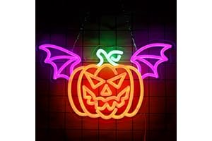 LEDIGPIG Pumpkin Neon Sign Happy Halloween Neon Light Jack O Lantern LED Neon Sign for Wall Decor Neon Light for Bar Man Cave Home Yard Halloween Party Decoration Funny Spooky Vibes 16.3 * 9.5 IN