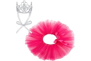 HILLBAN 2 Pcs Dog Crown Headband Dog Tutu Dress Set Crystal Rhinestone Dog Tiara Crown Tutu Skirt Dog Dress Cute Pet Costume for Puppy Dog Birthday Party Wedding Photo Prop Costume (Rose Red,Small)