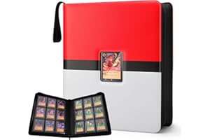 FORZAROCKET 9-Pocket Toploader Binder – Holds 252 Cards | Side-Loading, Ringless, Double-Sided Pages for 3x4" Top Loaders | TCG Card Storage Album with Card Display Window & Wristband (Red & White)