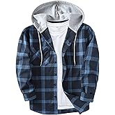 ZITY Men's Flannel Hoodie Shirts Casual Button Down Plaid Shirt Jackets for Men Long Sleeve Stylish Hooded with Pocket