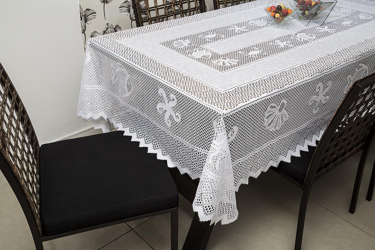 Tablecloth Nautical Design Brazilian Lace 59x86 Inches White Color 100 Percent Polyester