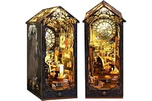 Funle Book Nook Kit for Adult, DIY Miniature Dollhouse Booknook Kit with LED Lights, 3D Wooden Puzzle Bookend for House Home Library Decor